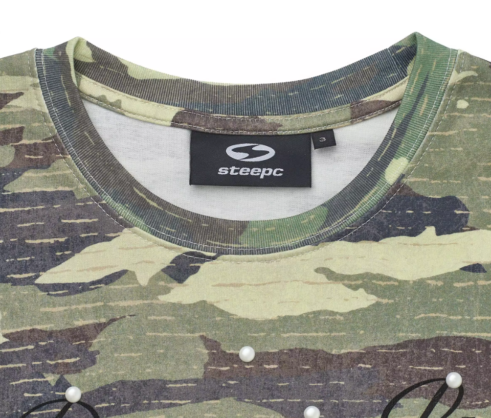 STEEPC Aged Forest Camo Pearl Embellished Print Tee