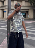 STEEPC Aged Forest Camo Pearl Embellished Print Tee