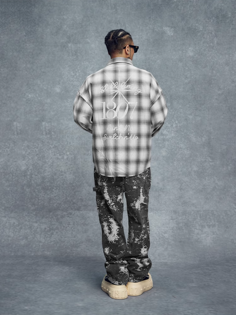 1807 Plaid Distressed Long Sleeve Shirt