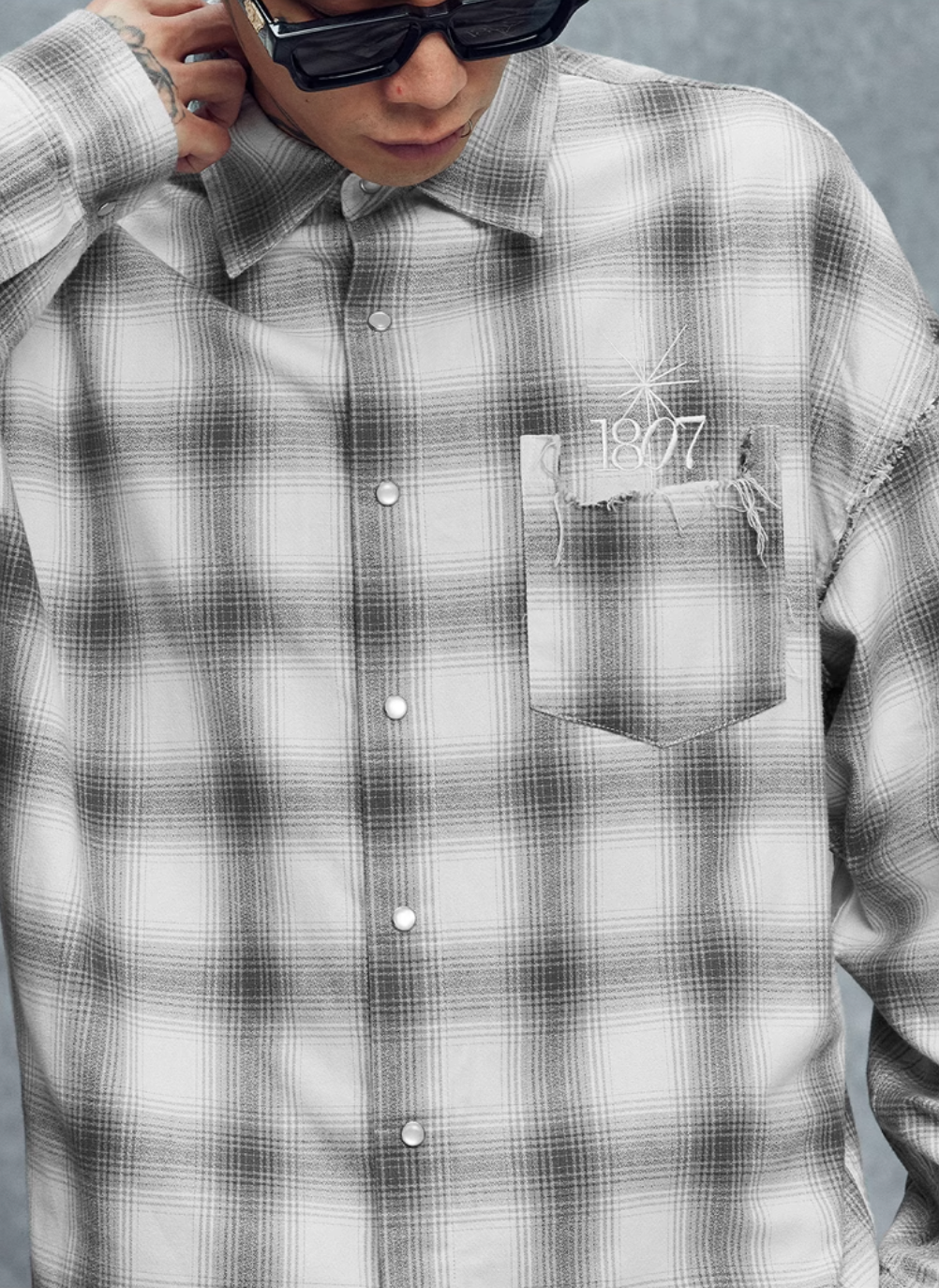 1807 Plaid Distressed Long Sleeve Shirt