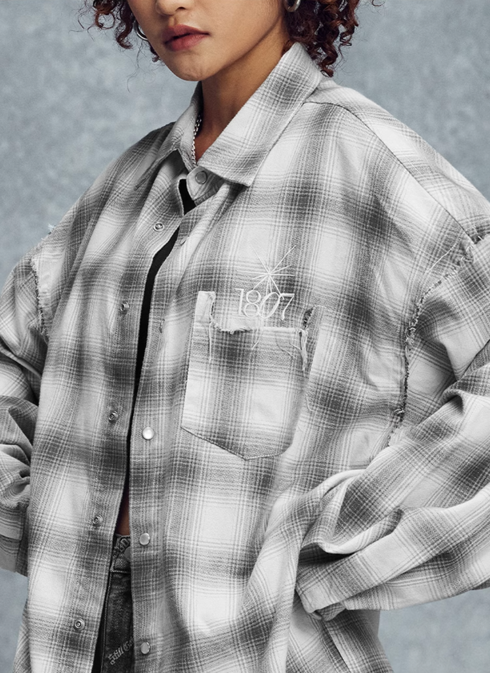 1807 Plaid Distressed Long Sleeve Shirt