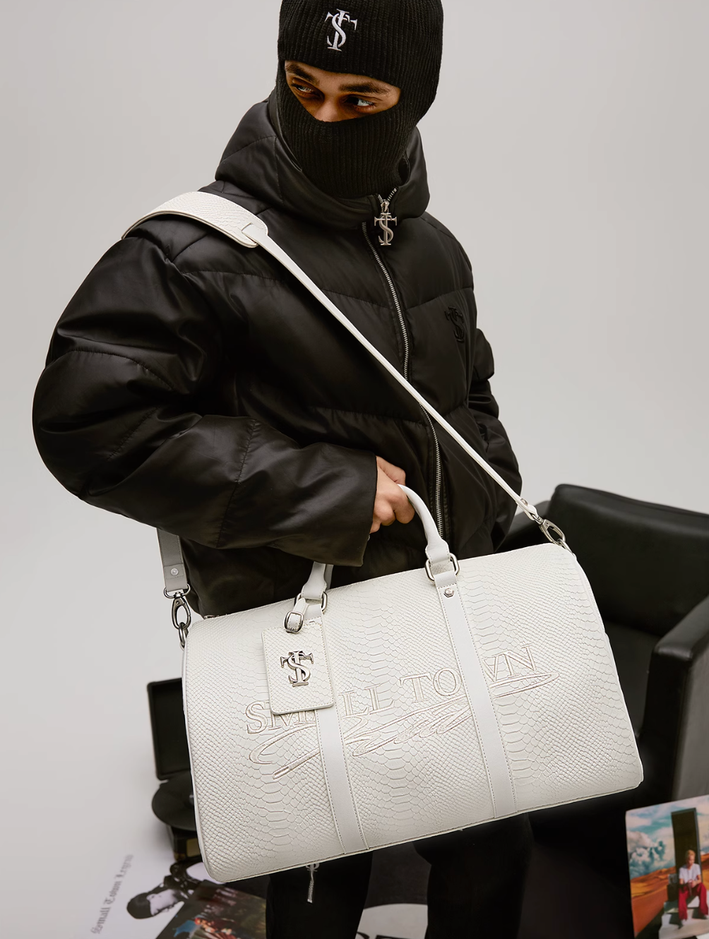 Small Town Kid Snake Pattern Leather Weekender Bag