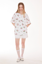EMPTY REFERENCE Rose Floral Print Short Sleeve Shirt