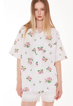 EMPTY REFERENCE Rose Floral Print Short Sleeve Shirt