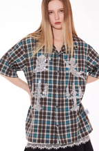 EMPTY REFERENCE Angel and Candlestick Sequin Plaid Short Sleeve Shirt