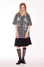 EMPTY REFERENCE Angel and Candlestick Sequin Plaid Short Sleeve Shirt