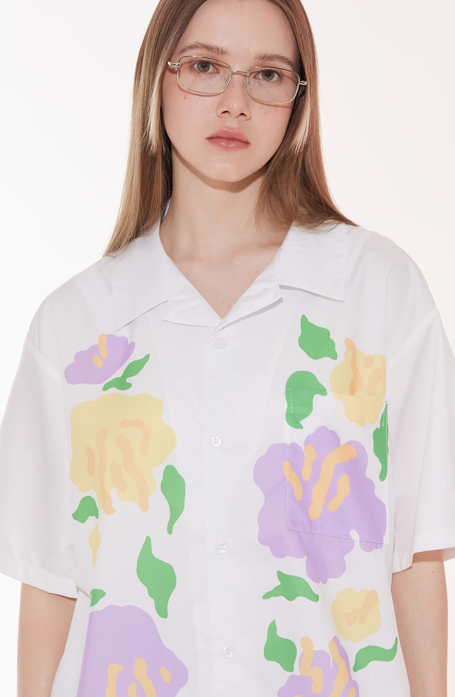 EMPTY REFERENCE Hand Painted Floral Print Short Sleeve Shirt
