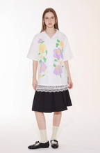 EMPTY REFERENCE Hand Painted Floral Print Short Sleeve Shirt