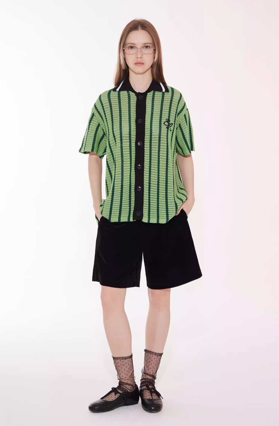 EMPTY REFERENCE Colorblock Striped Knit Short Sleeve Shirt