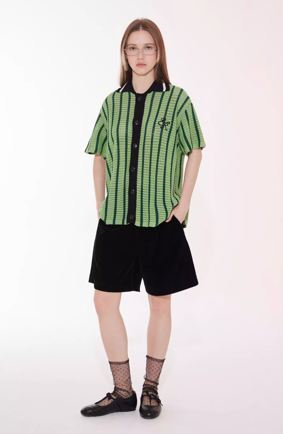 EMPTY REFERENCE Colorblock Striped Knit Short Sleeve Shirt