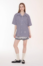 EMPTY REFERENCE Star Pocket Patchwork Plaid Short Sleeve Shirt