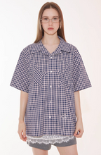 EMPTY REFERENCE Star Pocket Patchwork Plaid Short Sleeve Shirt