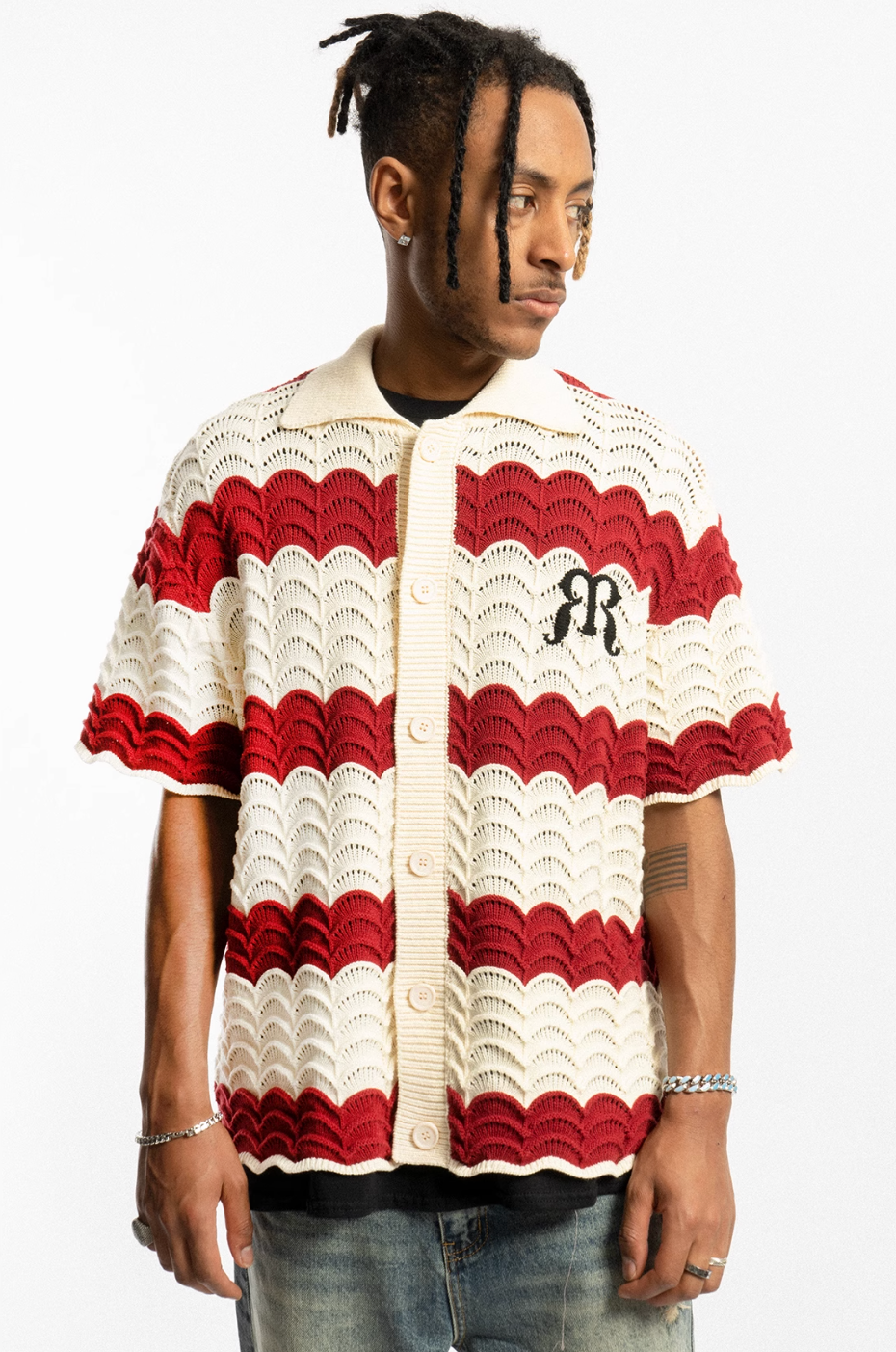 EMPTY REFERENCE Wave Colorblock Knit Short Sleeve Shirt