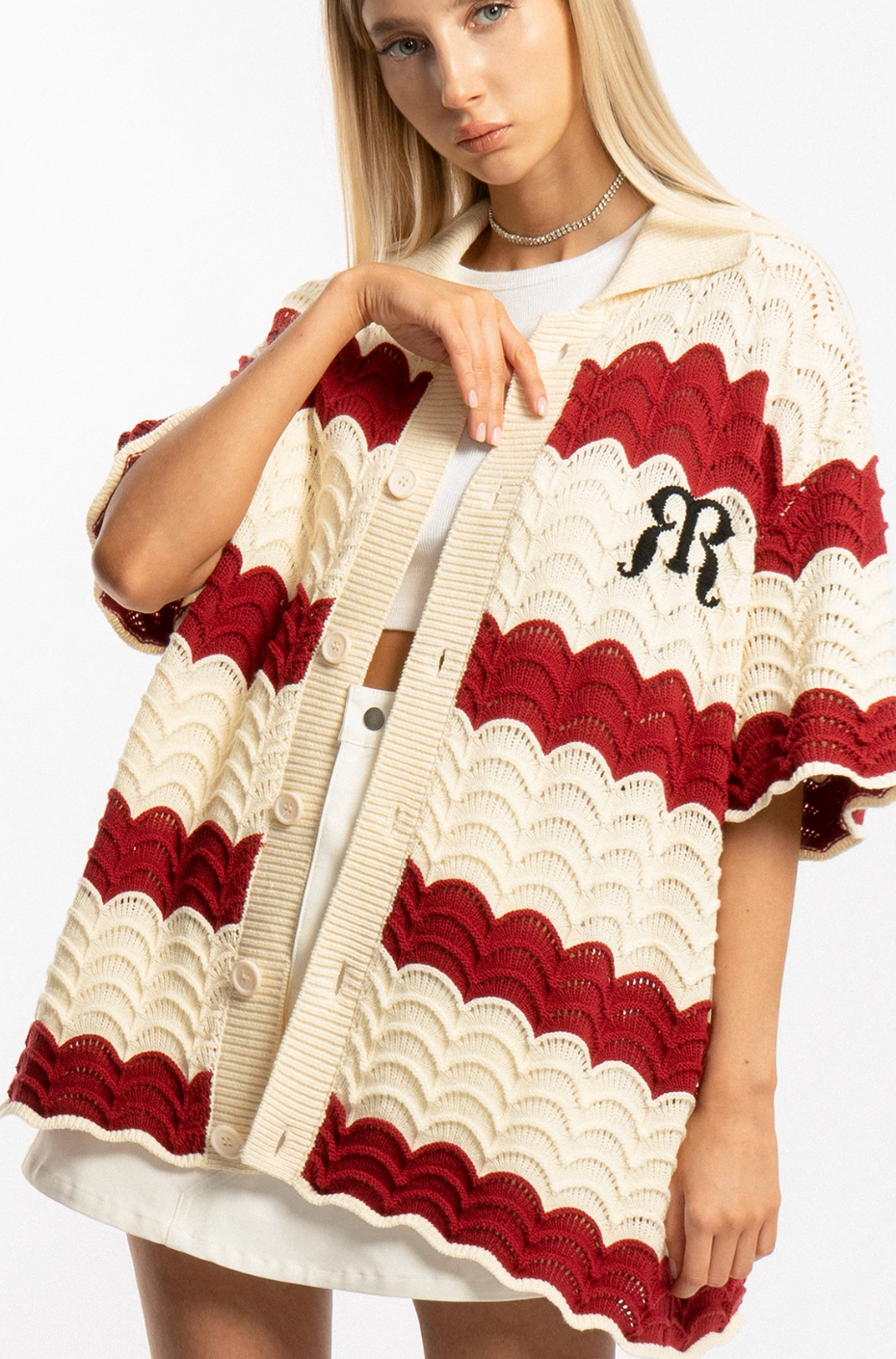 EMPTY REFERENCE Wave Colorblock Knit Short Sleeve Shirt