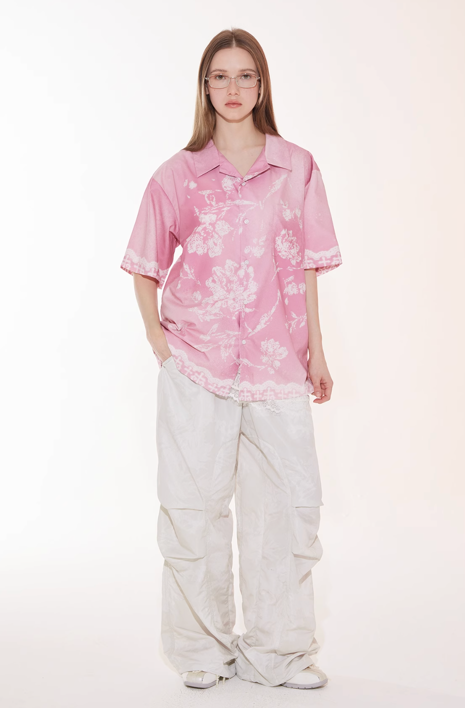 EMPTY REFERENCE Tie Dye Gradient Flower Short Sleeve Shirt