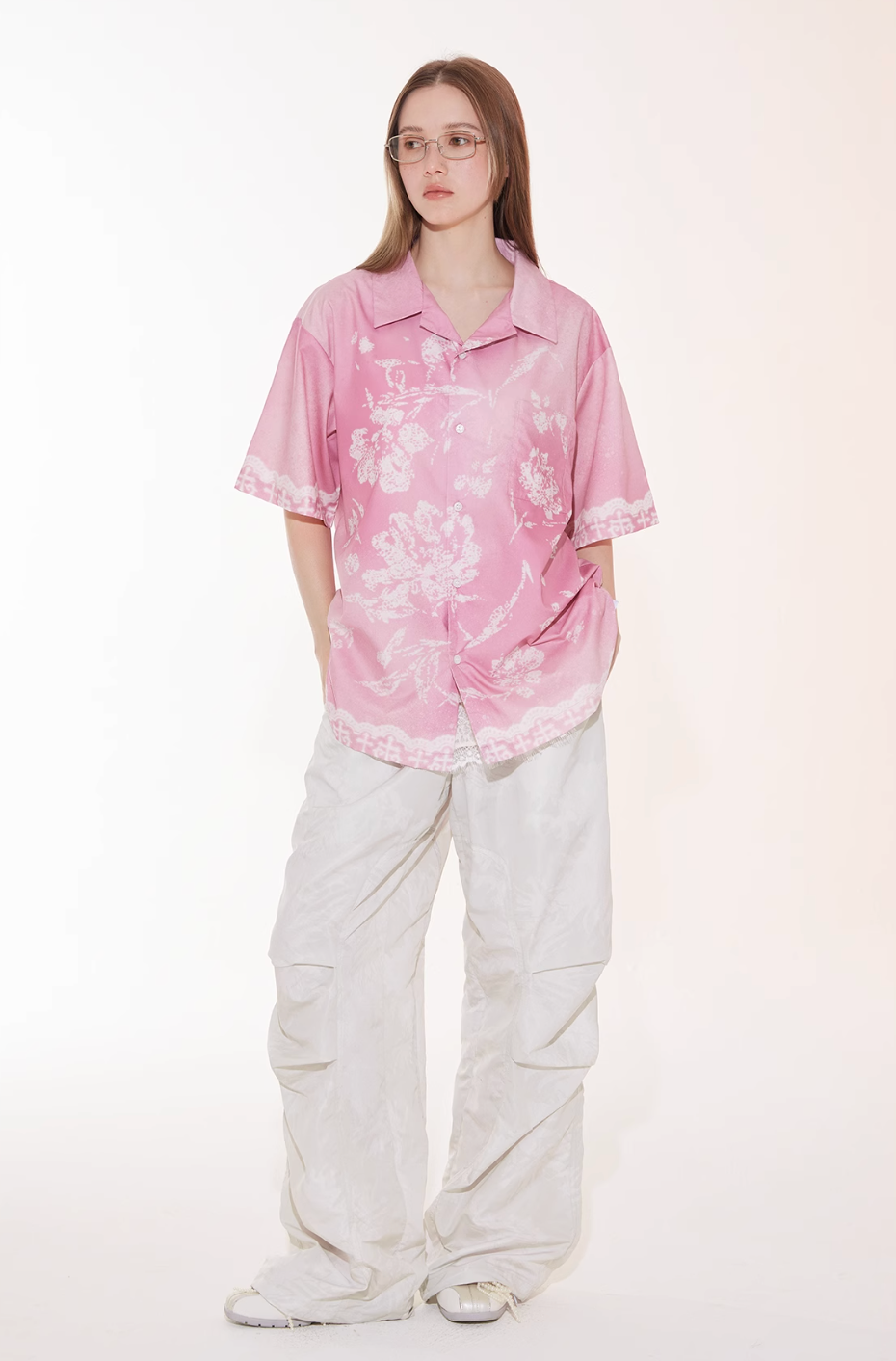 EMPTY REFERENCE Tie Dye Gradient Flower Short Sleeve Shirt