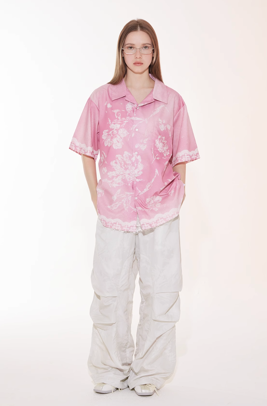 EMPTY REFERENCE Tie Dye Gradient Flower Short Sleeve Shirt