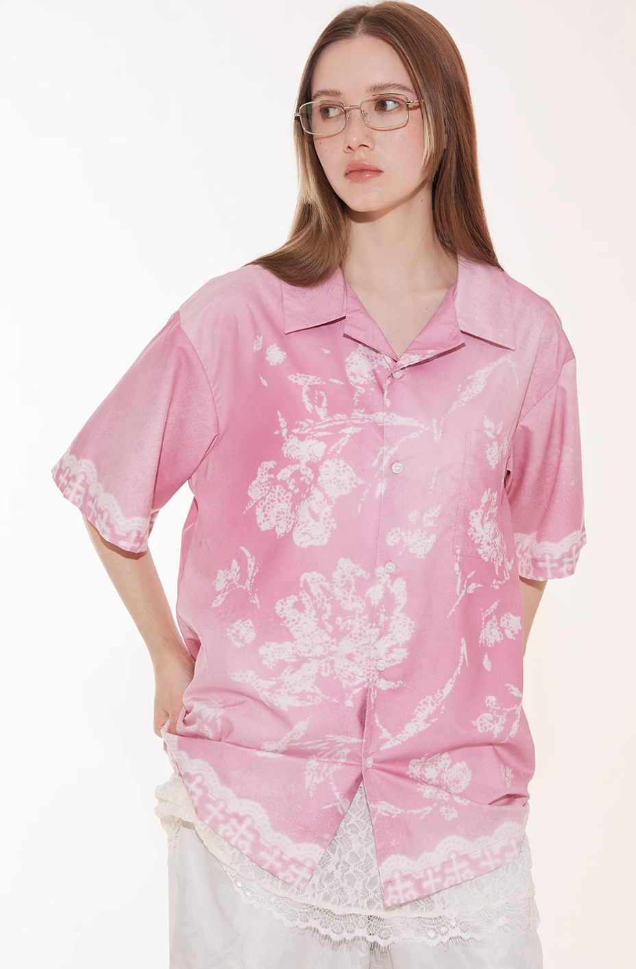 EMPTY REFERENCE Tie Dye Gradient Flower Short Sleeve Shirt