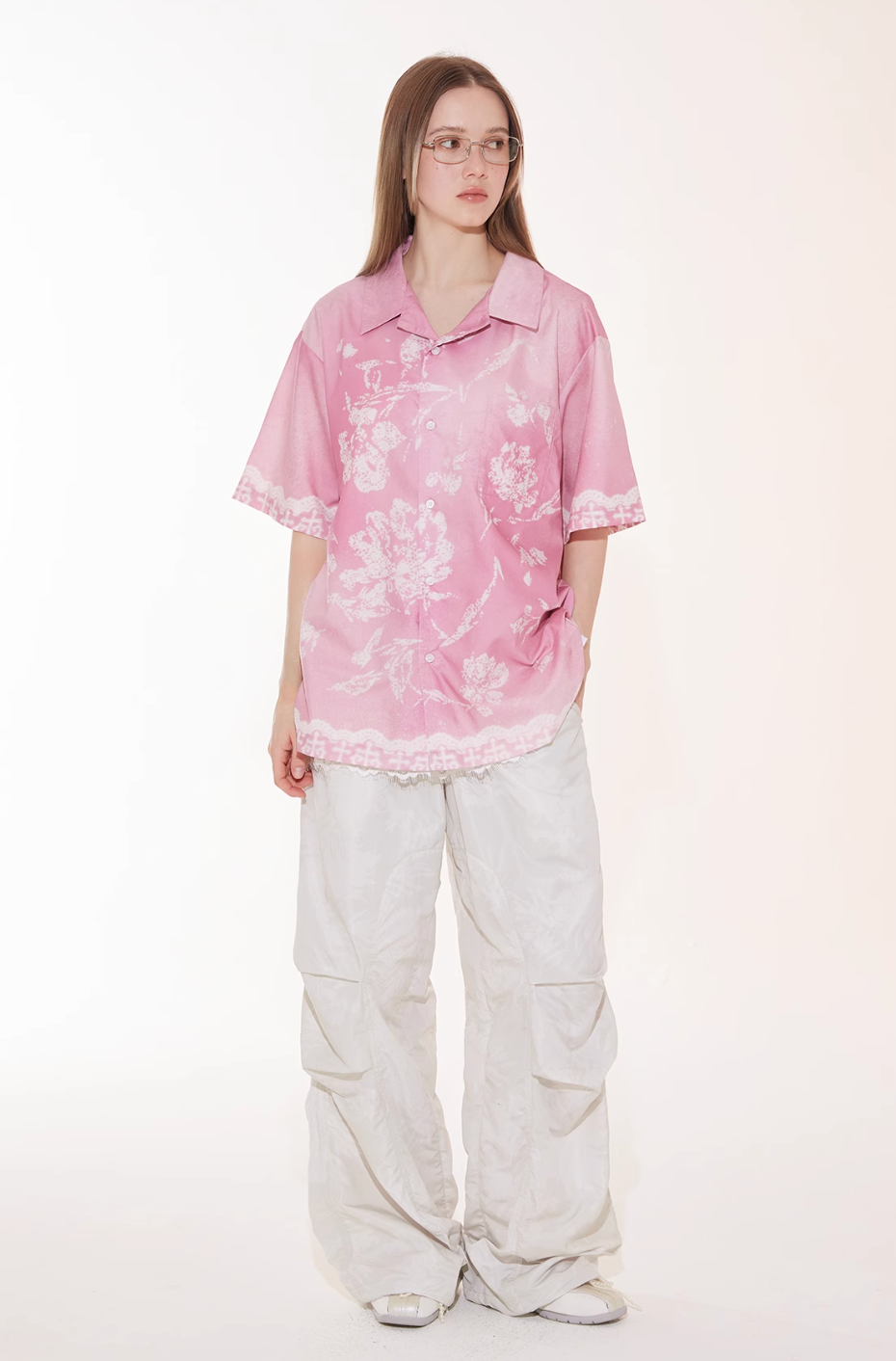 EMPTY REFERENCE Tie Dye Gradient Flower Short Sleeve Shirt