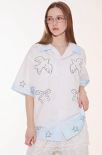 EMPTY REFERENCE Gradient Pigeon Print Short Sleeve Shirt