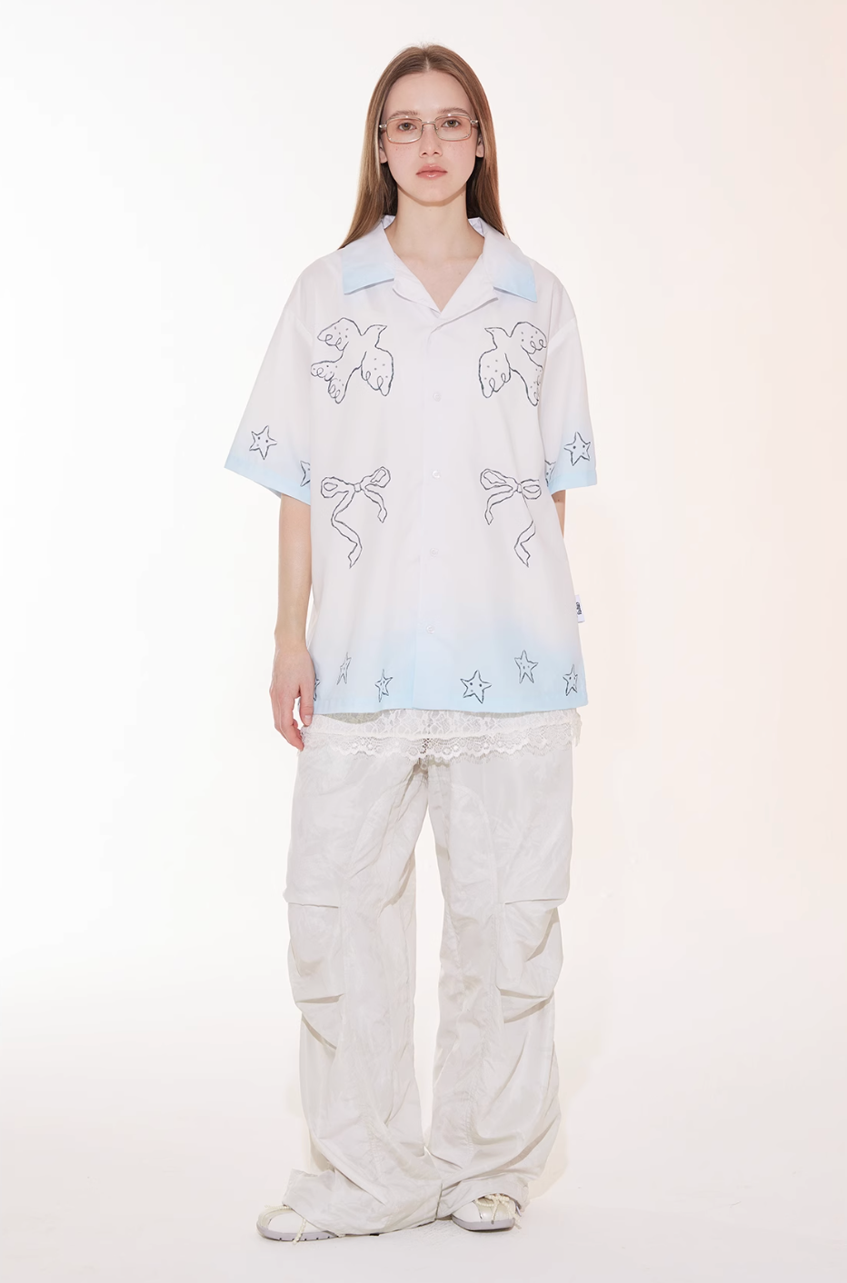 EMPTY REFERENCE Gradient Pigeon Print Short Sleeve Shirt
