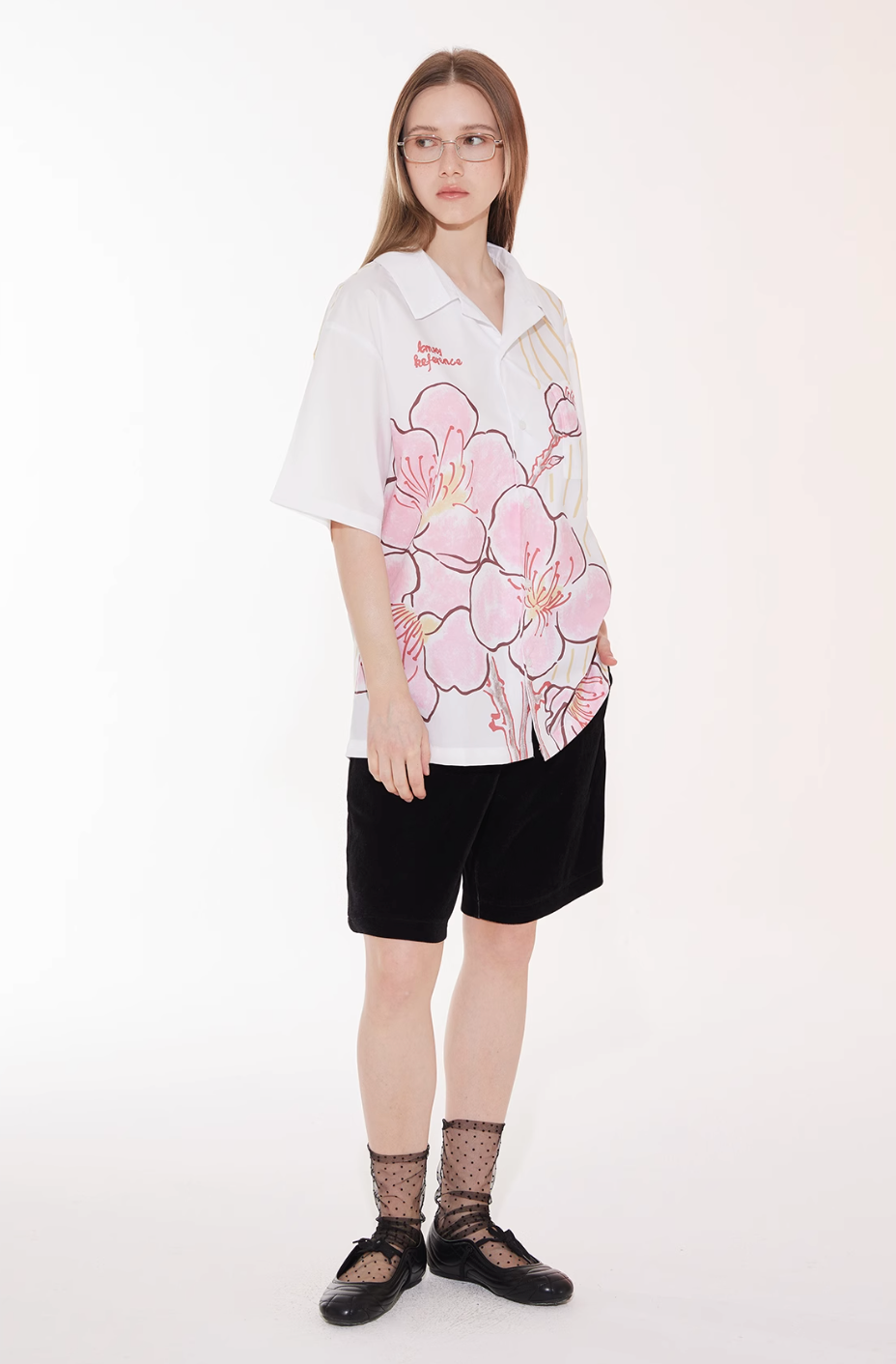 EMPTY REFERENCE Striped Floral Print Short Sleeve Shirt