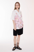 EMPTY REFERENCE Striped Floral Print Short Sleeve Shirt