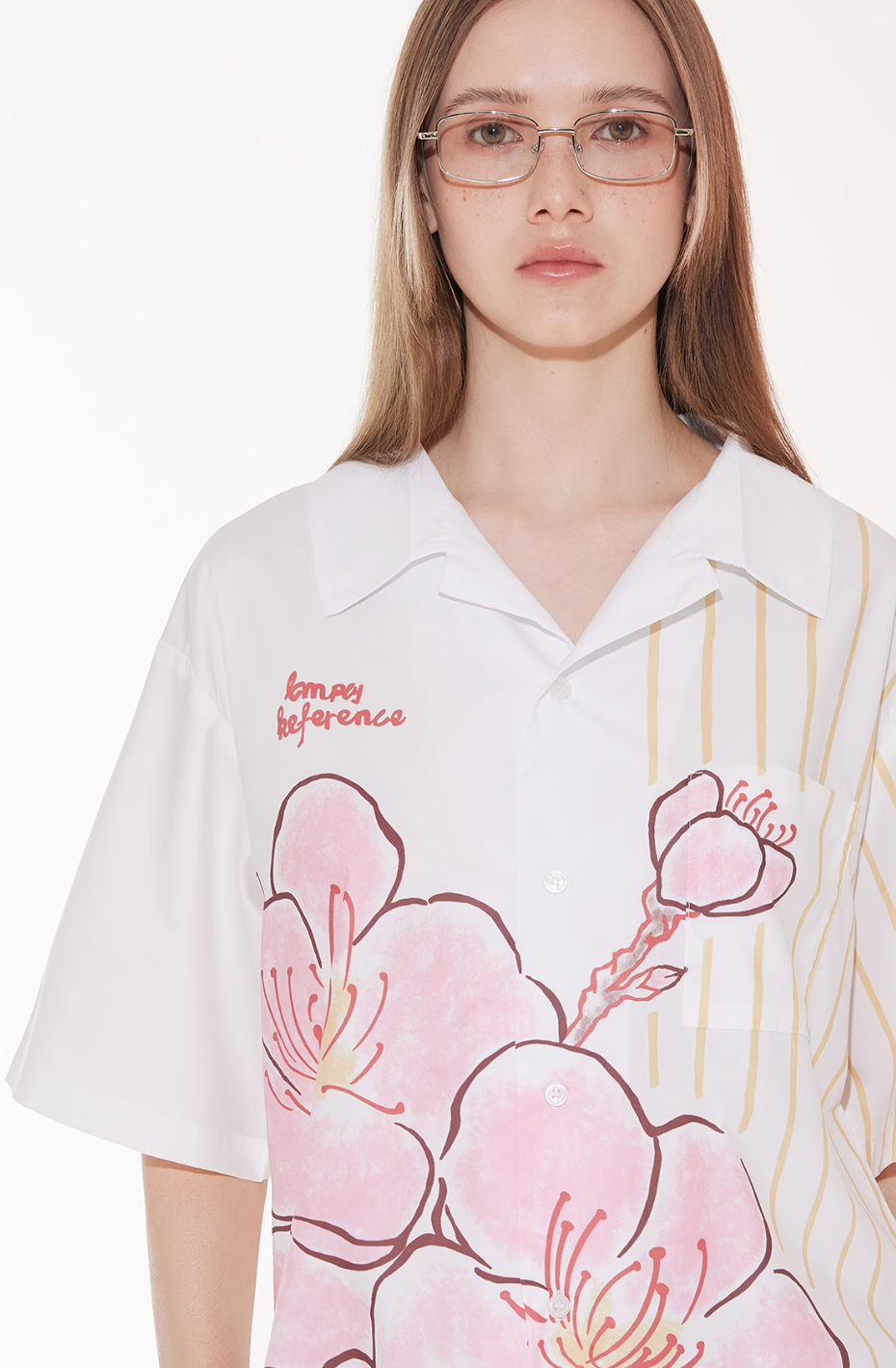 EMPTY REFERENCE Striped Floral Print Short Sleeve Shirt