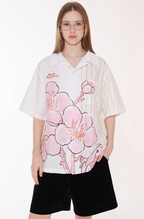 EMPTY REFERENCE Striped Floral Print Short Sleeve Shirt