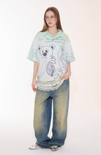 EMPTY REFERENCE Hand Painted Bear Print Gradient Short Sleeve Shirt
