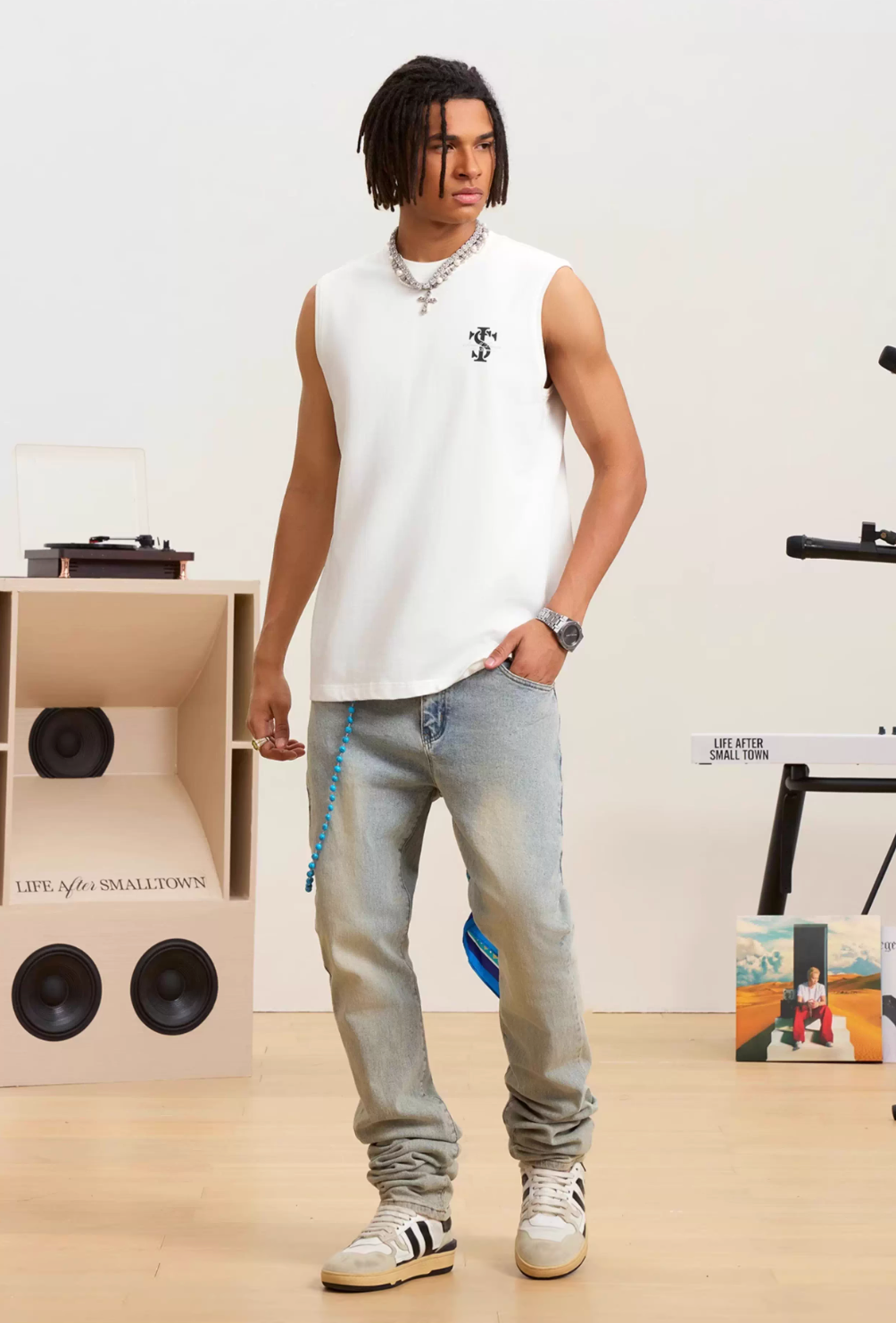 Small Town Kid Logo Print Sleeveless Tee