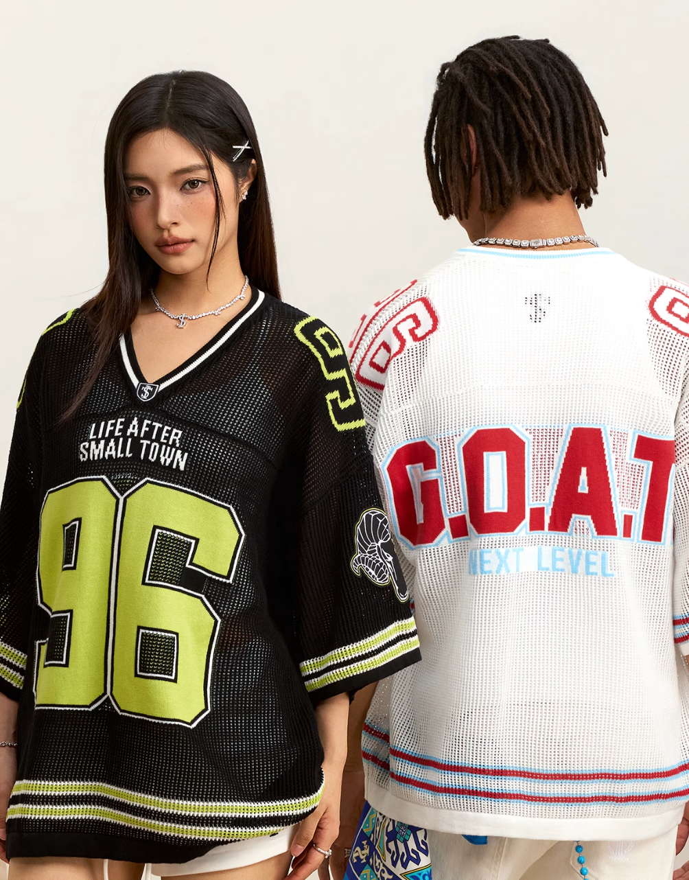 Small Town Kid Mesh Knit V Neck Rugby Jersey