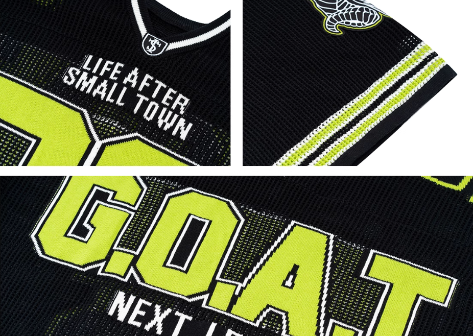 Small Town Kid Mesh Knit V Neck Rugby Jersey