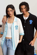 Small Town Kid Ethnic Logo Patch Crochet Knit Hawaiian Shirt