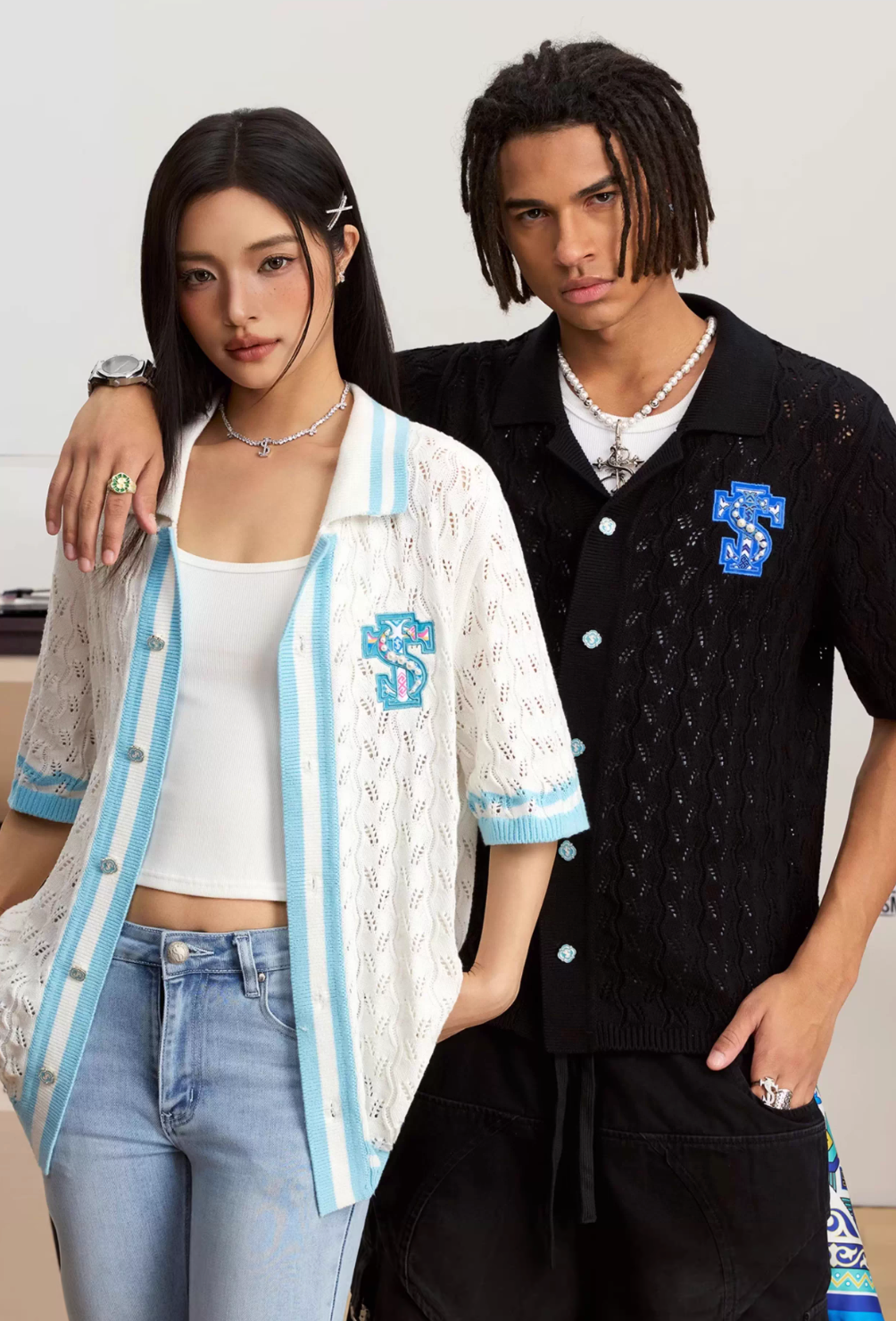 Small Town Kid Ethnic Logo Patch Crochet Knit Hawaiian Shirt
