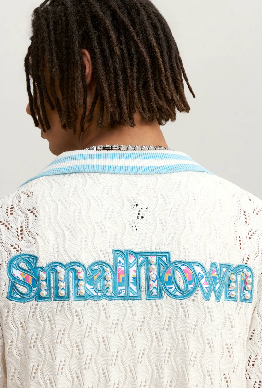 Small Town Kid Ethnic Logo Patch Crochet Knit Hawaiian Shirt