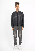 TGFCLUB Logo Embroidered Racing Leather Jacket