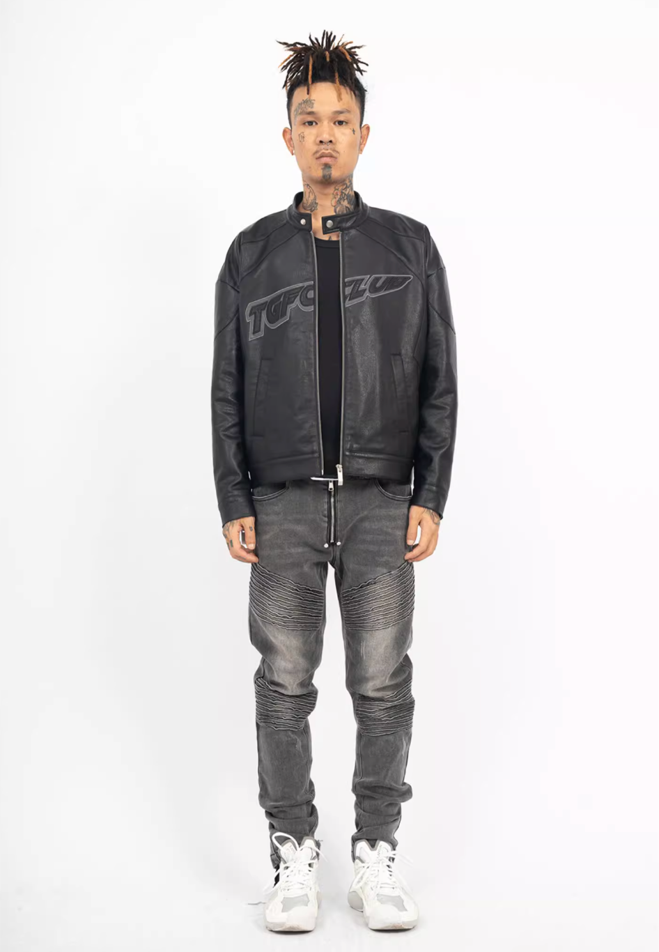 TGFCLUB Logo Embroidered Racing Leather Jacket