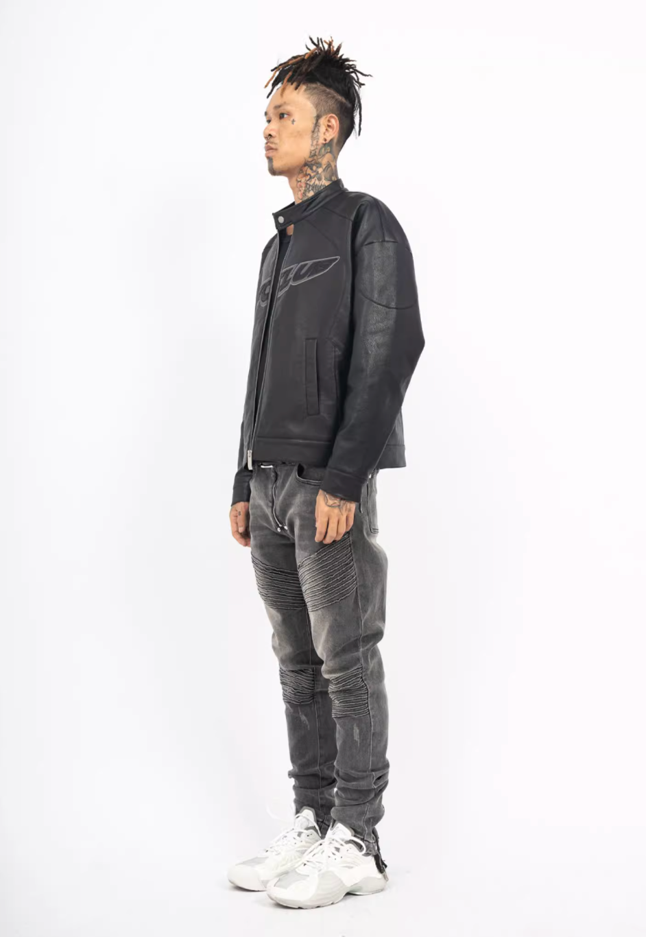 TGFCLUB Logo Embroidered Racing Leather Jacket