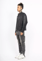 TGFCLUB Logo Embroidered Racing Leather Jacket