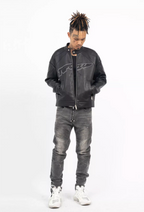 TGFCLUB Logo Embroidered Racing Leather Jacket