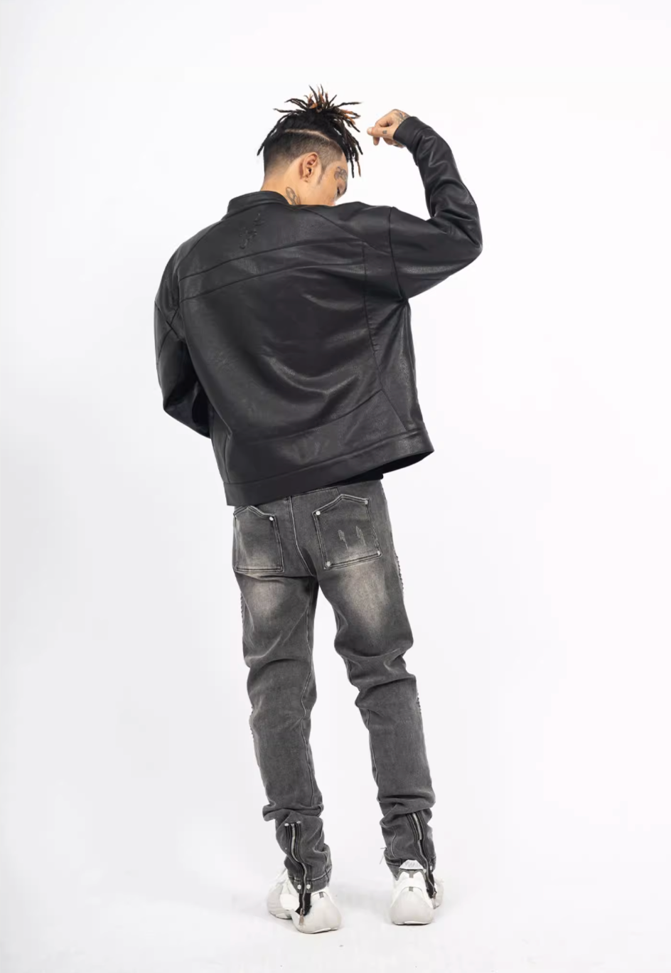 TGFCLUB Logo Embroidered Racing Leather Jacket