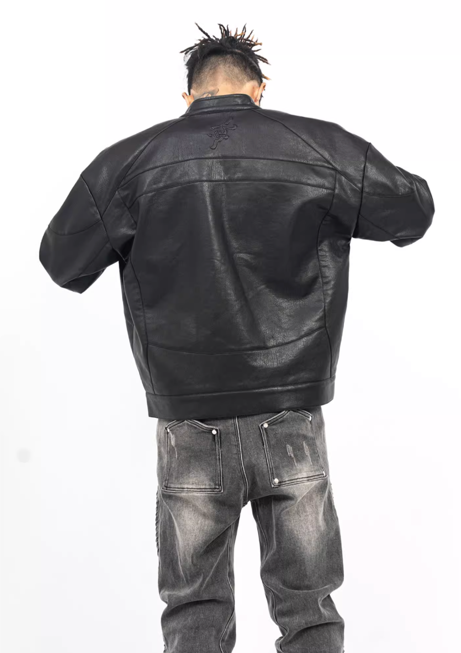 TGFCLUB Logo Embroidered Racing Leather Jacket