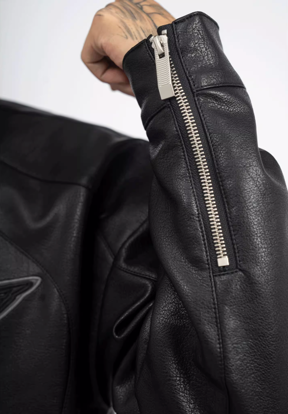 TGFCLUB Logo Embroidered Racing Leather Jacket