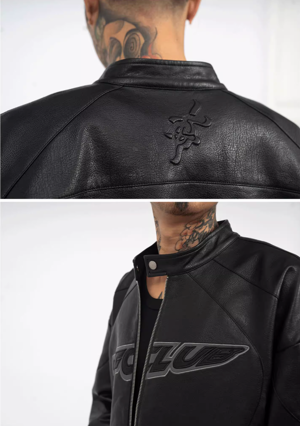 TGFCLUB Logo Embroidered Racing Leather Jacket