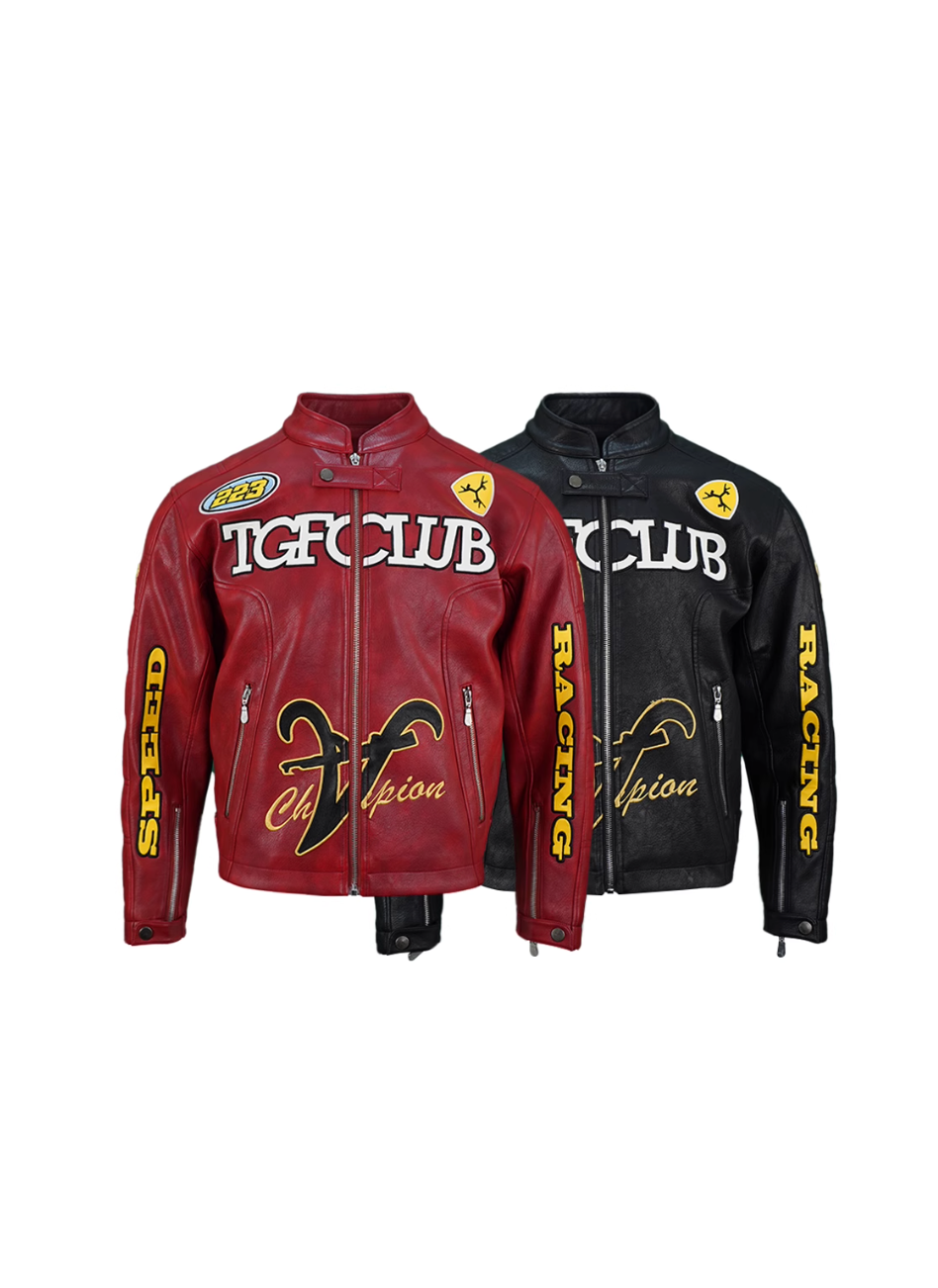 TGFCLUB Heavy Embroidery Racing Leather Jacket
