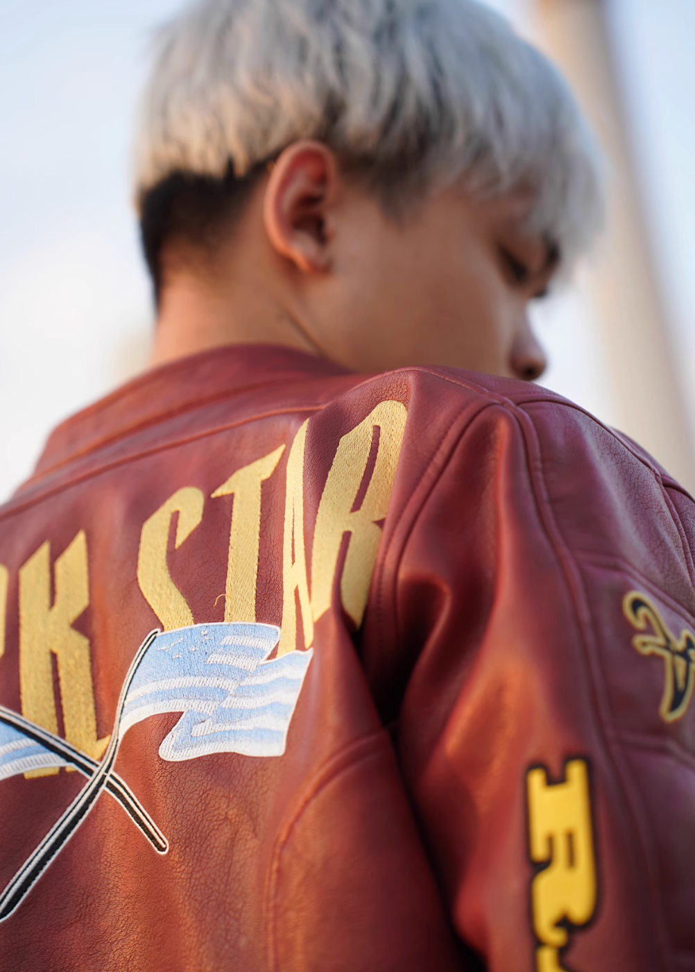 TGFCLUB Heavy Embroidery Racing Leather Jacket