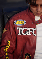 TGFCLUB Heavy Embroidery Racing Leather Jacket