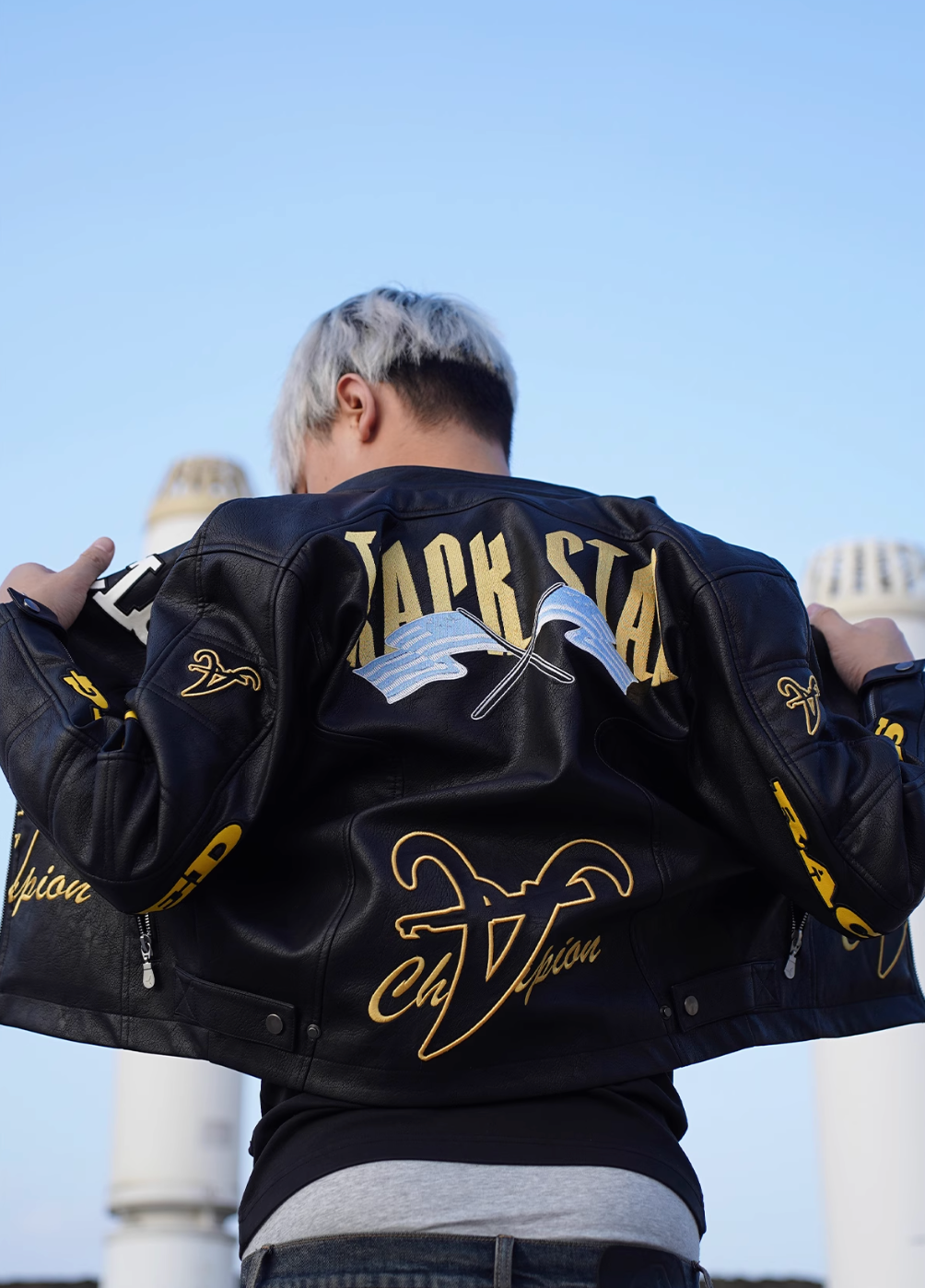 TGFCLUB Heavy Embroidery Racing Leather Jacket