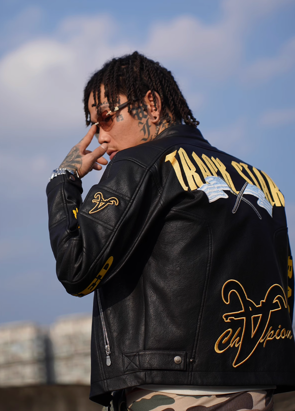TGFCLUB Heavy Embroidery Racing Leather Jacket